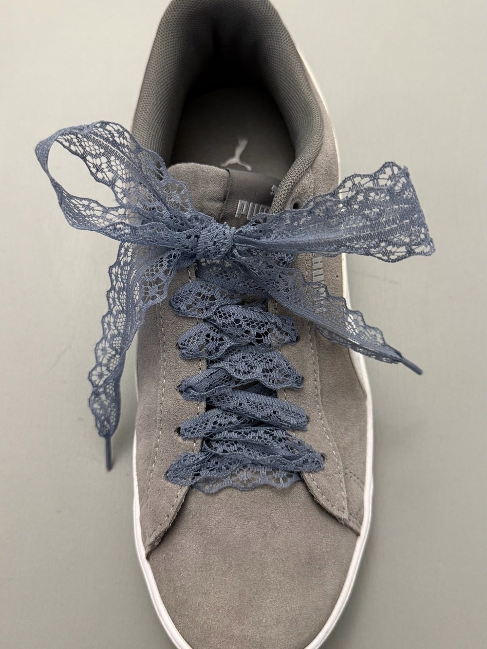 Gray Lace Ribbon Shoe Laces Coquette Sneaker Laces Bow 47” Pair